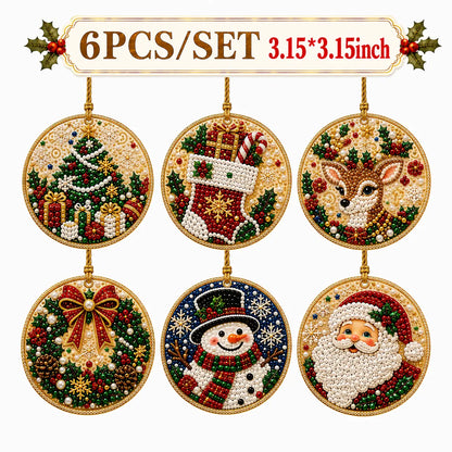 🎄✨6Pcs/12Pcs Christmas DIY Diamond Painting Ornaments Kit, Xmas Tree Hanging Pendant🎄