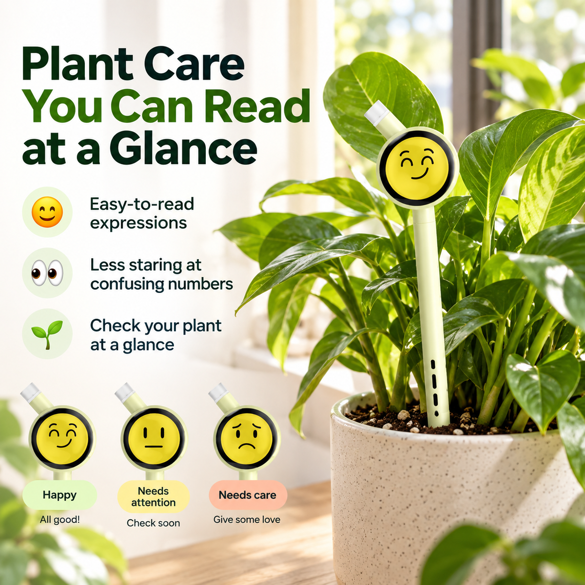 🌱 Smart Plant Care Sensor – 4-in-1 Emoji Plant Monitor