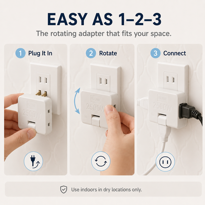 🔌 Rotating 3-Outlet Flat Plug Adapter – Save Space & Reduce Cord Bending