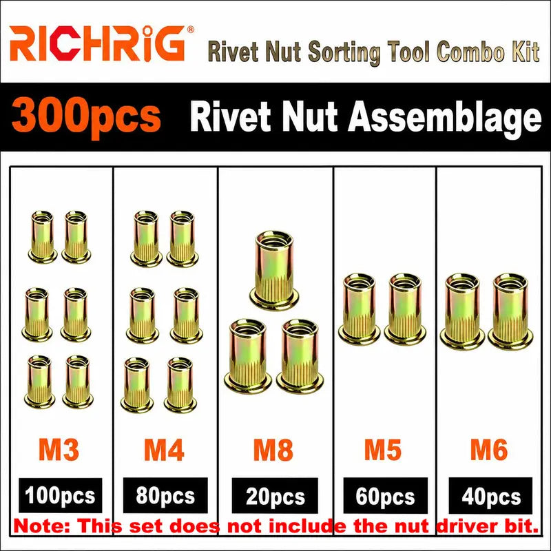 Hot🚀Head Rivet Nut Tool-M3 M4 M5 M6 M8 Rivnut Kit-Carbon Steel Rivnut Set
