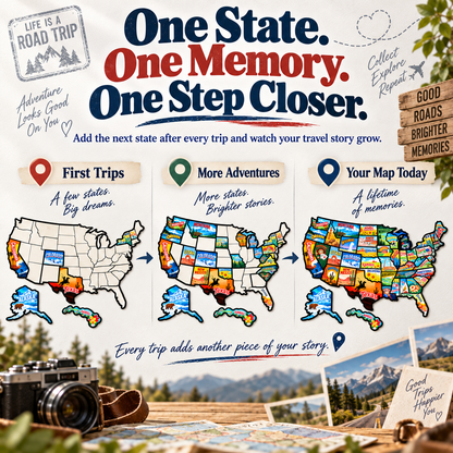 🔥🗺️RV State Sticker Travel Map—Document Your American Adventures in Style