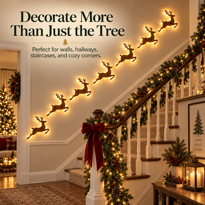 🦌 7-Piece Glowing Reindeer Wall Decor – Warm Christmas Flying Reindeer Light Set