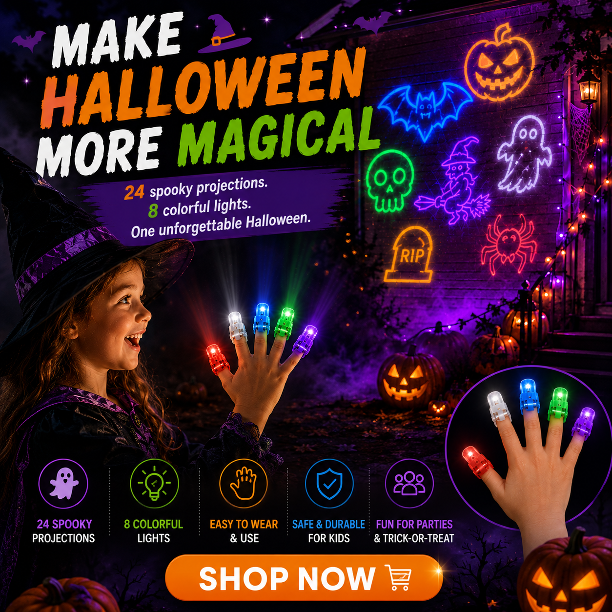🎃Halloween Projection Finger Lights-Halloween Magic at Your Fingertip