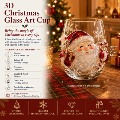 ✨Magical Christmas 3D Glass Cup Collection – Santa, Reindeer, Snowman & Christmas Tree