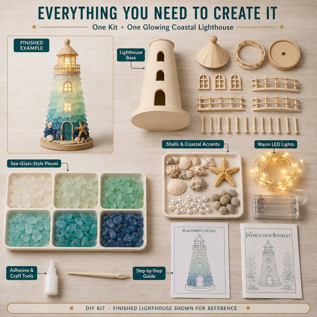 🌊 DIY Sea Glass Lighthouse Kit – Create Your Own Glowing Coastal Decor