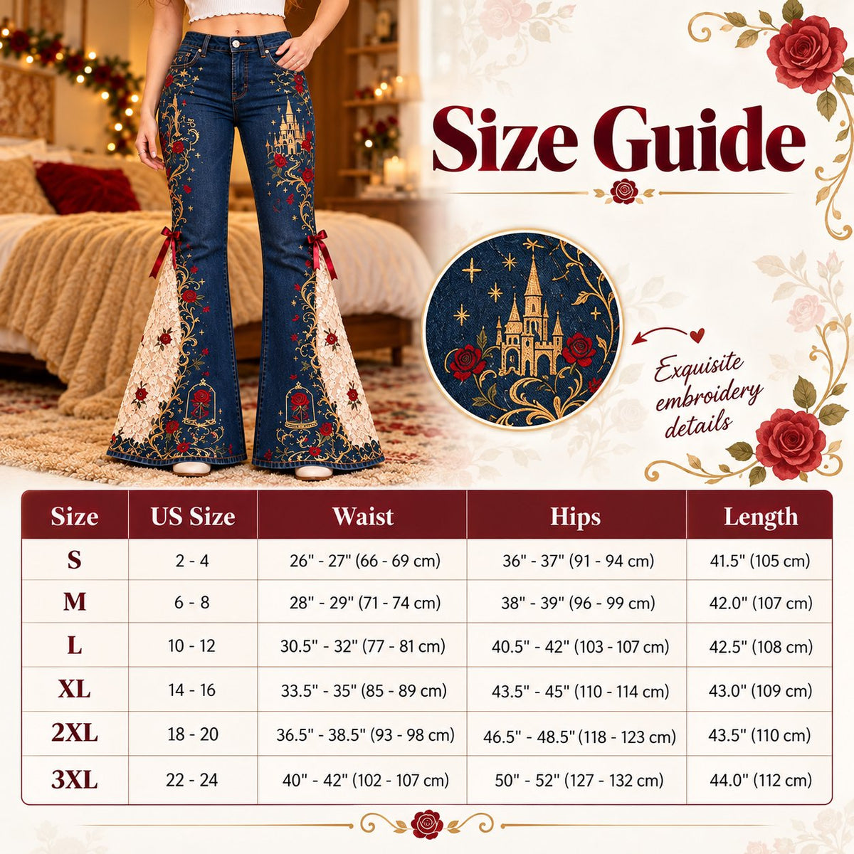 ✨ Fairy Tale Flare: Vintage Embroidered Denim Jeans