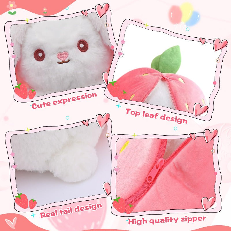 2-in-1 Strawberry Bunny Reversible Plush – Zip & Flip Transforming Toy