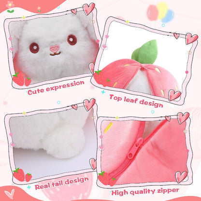 2-in-1 Strawberry Bunny Reversible Plush – Zip & Flip Transforming Toy