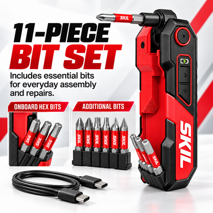 🔧Rechargeable Powered Folding Hex Key – 3-Angle Electric Driver with 11-Piece Bit Set
