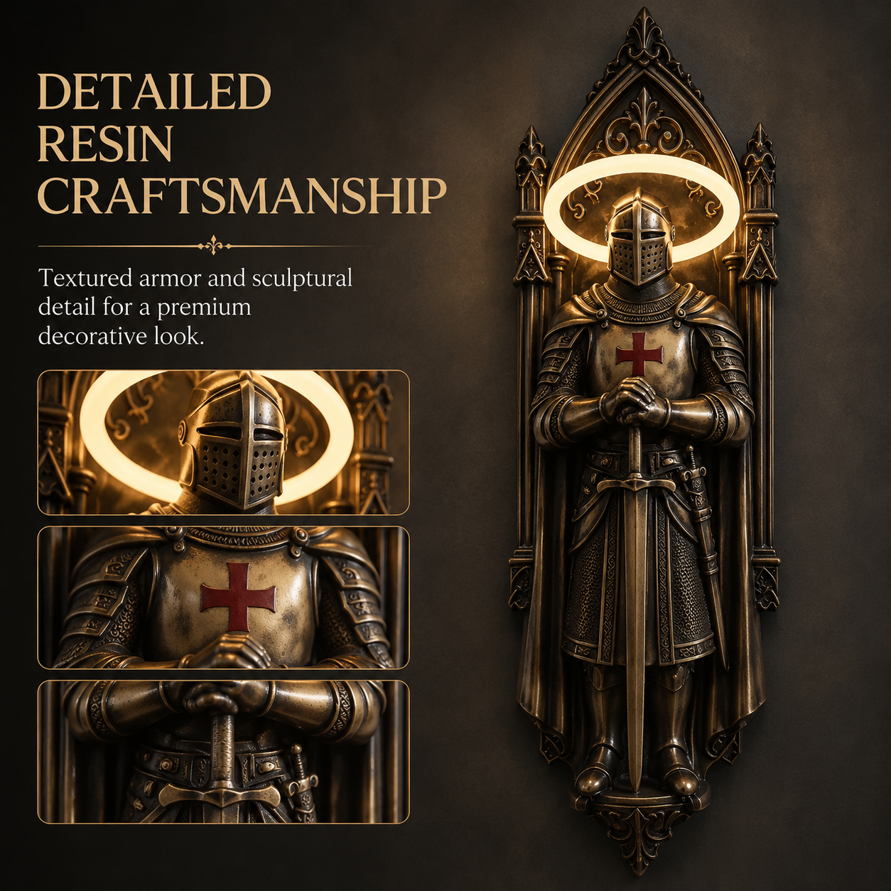 ⚔Medieval Knight Wall Lamp | Gothic Wall Art with Halo Glow