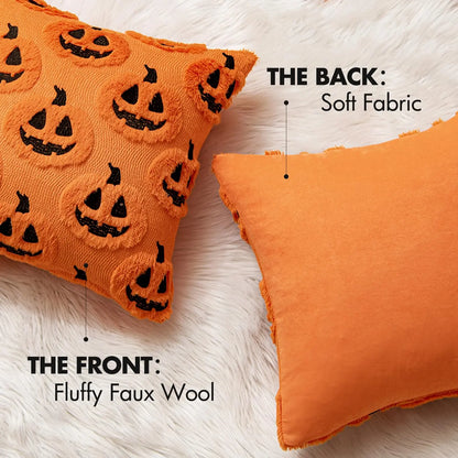 Embroidered Pumpkin Pillow Cover – Cozy Halloween Decor