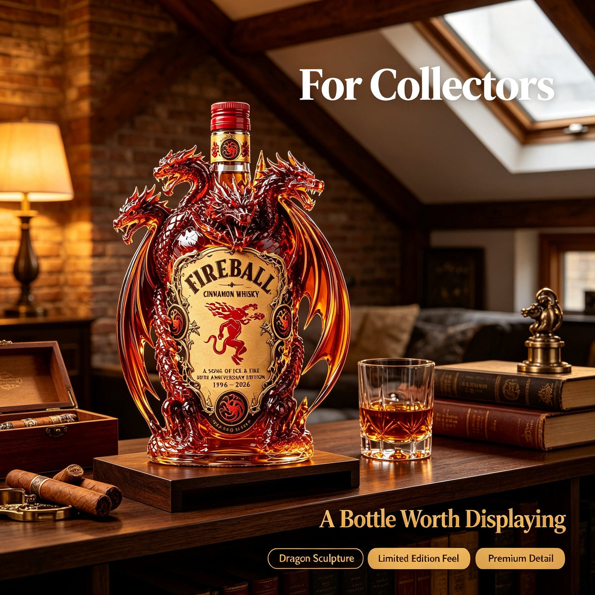 🐉 Dragon Sculpted Collector Bottle – Amber Home Bar Display