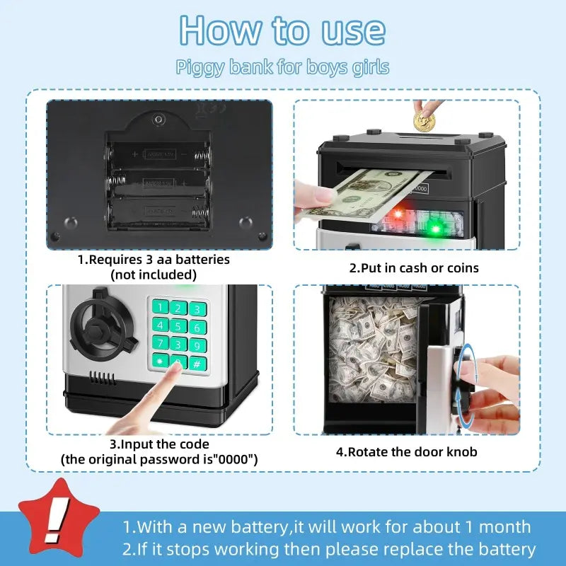Electronic Password Piggy Bank for Kids with Automatic Bill Intake