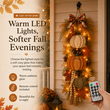 🏡🎃Rustic Wooden Pumpkin Door Hanging with Warm LED Lights