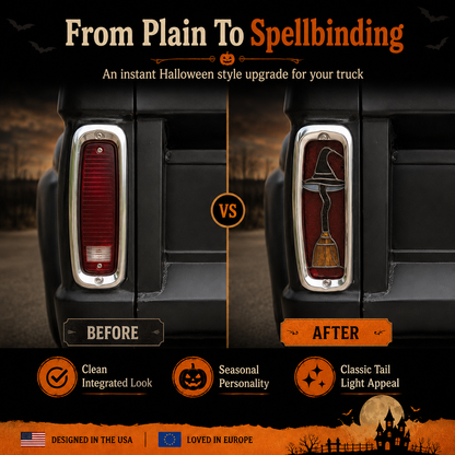 🎃 Halloween Witch Hat & Broom Tail Light Lens Accent for Classic Trucks（2 PCS）