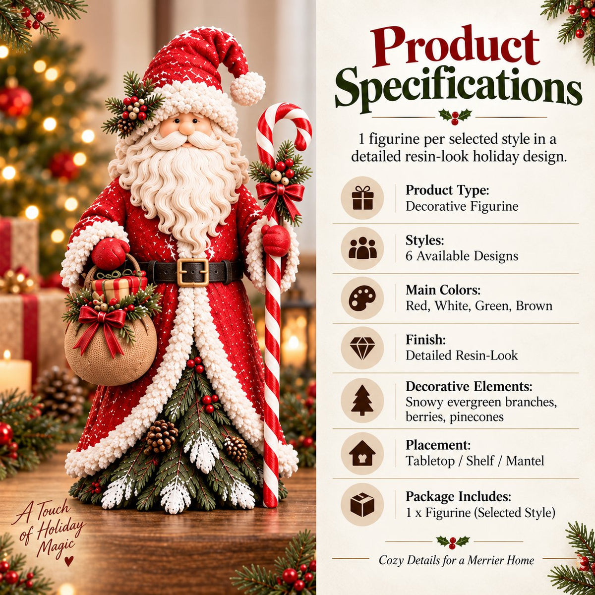 Christmas decorative figure in the shape of a Christmas tree – Santa Claus, snowman & Christmas witch with festive details