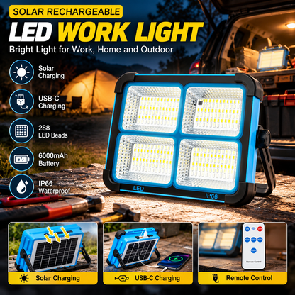 Solar Rechargeable 6000mA LED Work Light