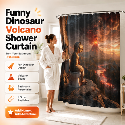 🦖Fun Dinosaur Volcano Bathroom Shower Curtain