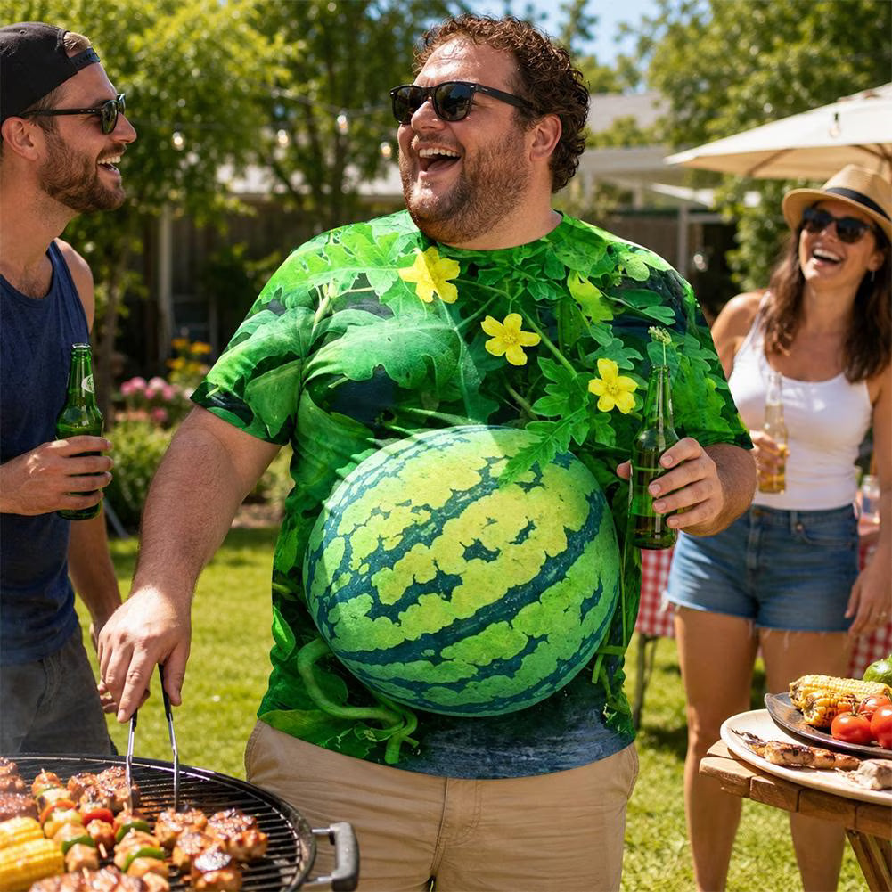 Funny 3D Watermelon Belly T-Shirt – Summer Novelty Graphic Tee