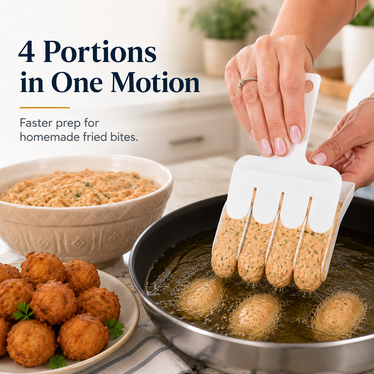 🍽️ 4-Channel Quick Portioning Scoop – Make 4 Perfect Bites at Once
