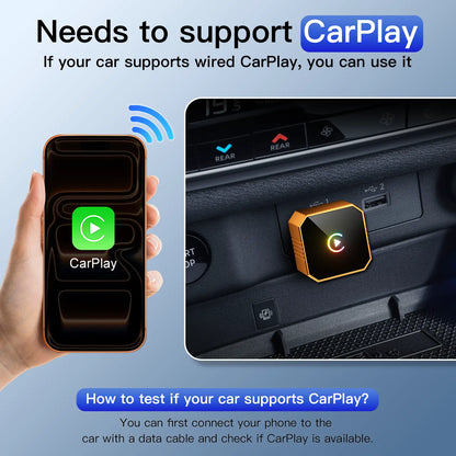 2 in 1 Wireless CarPlay Adapter, Plug & Play, Fast Auto Connection, Compatible with Factory CarPlay Cars 2016+
