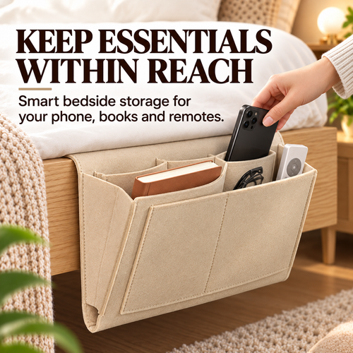 🛏️ Bedside Hanging Organizer — Multi-Pocket Storage for Bed & Sofa