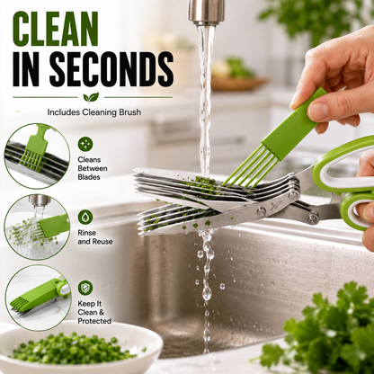 5-Blade Stainless Steel Herb Scissors with Cleaning Brush & Protective Cover