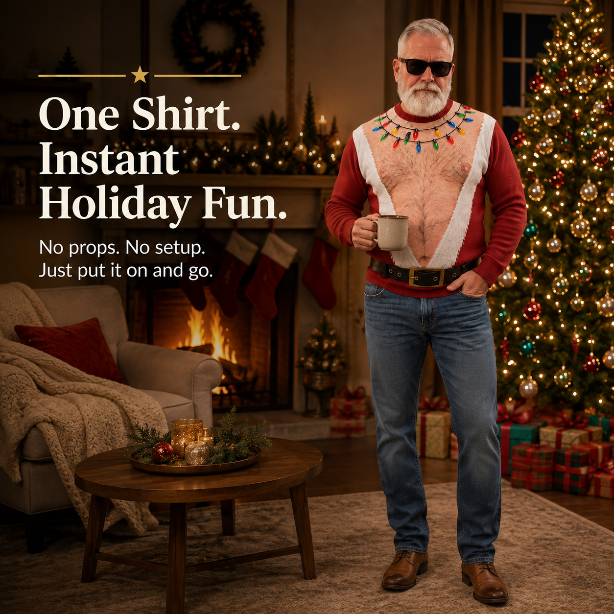 🎅Funny Santa Printed Sweater | Bare-Chest Illusion Christmas Top