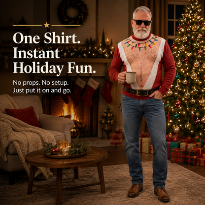 🎅Funny Santa Printed Sweater | Bare-Chest Illusion Christmas Top