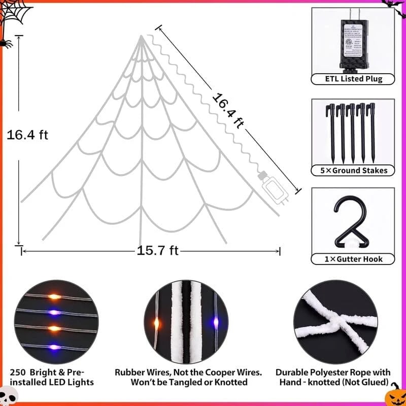 🕷️Halloween Spider Web Light Set with 2 Mini Spider String Lights