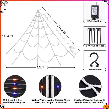 🕷️Halloween Spider Web Light Set with 2 Mini Spider String Lights