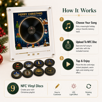 ✨The Christmas Record That Plays Your Favorite Songs 🎄 – NFC Vinyl Music Display with LED & Rotating Disc