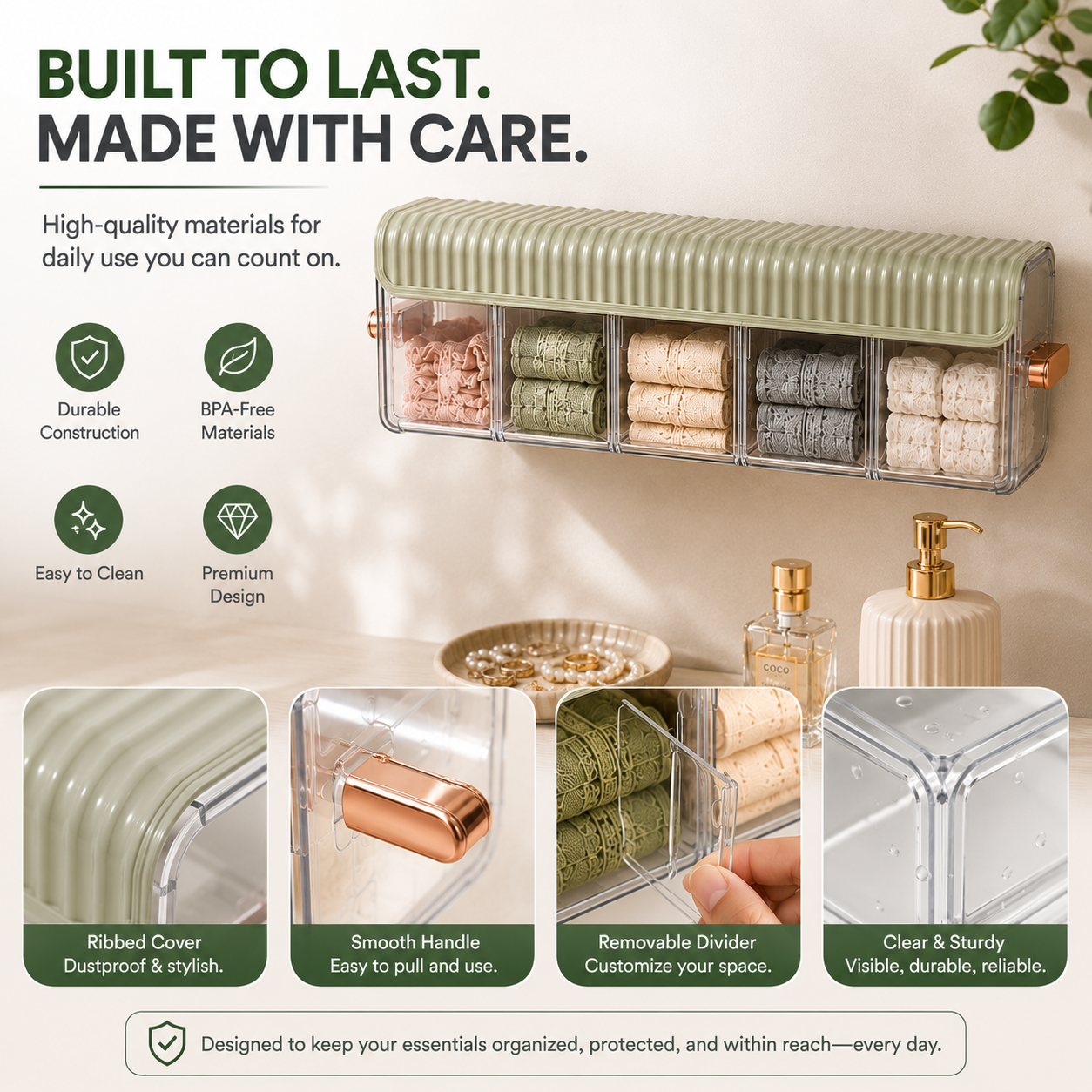 🏠Clear Wall Mounted Organizer, Punch-Free Multi-functional Storage Box, Clear Wall Mounted Drawer Organizer
