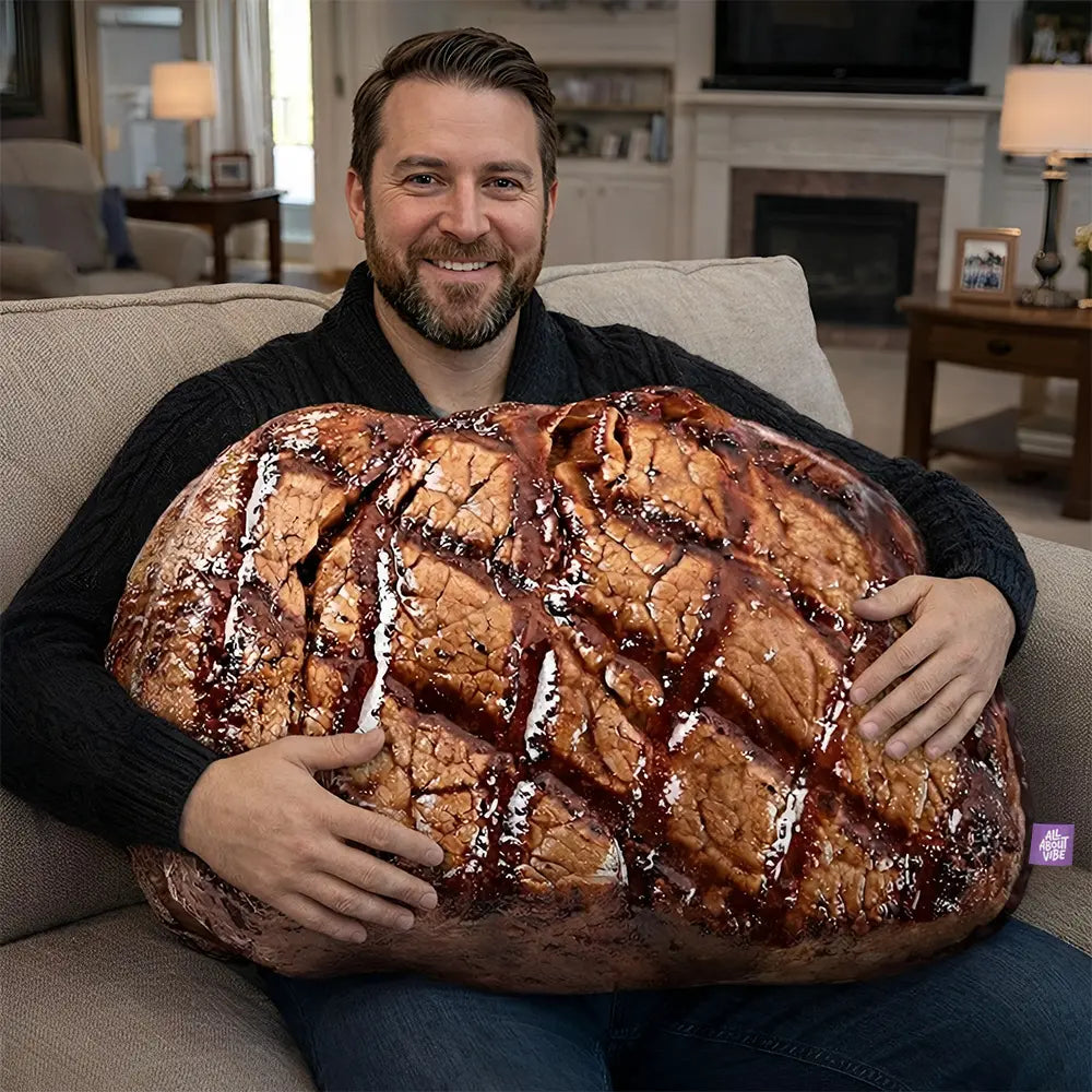 Grilled Steak Pillow | All About Vibe – Life-Like 3D Meat Throw Pillow | Funny Aesthetic Room Decor & Foodie Gift