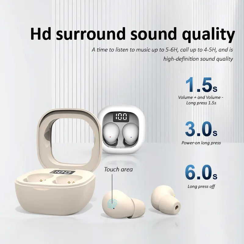 Small wireless earbuds used for relaxing audio at bedtime