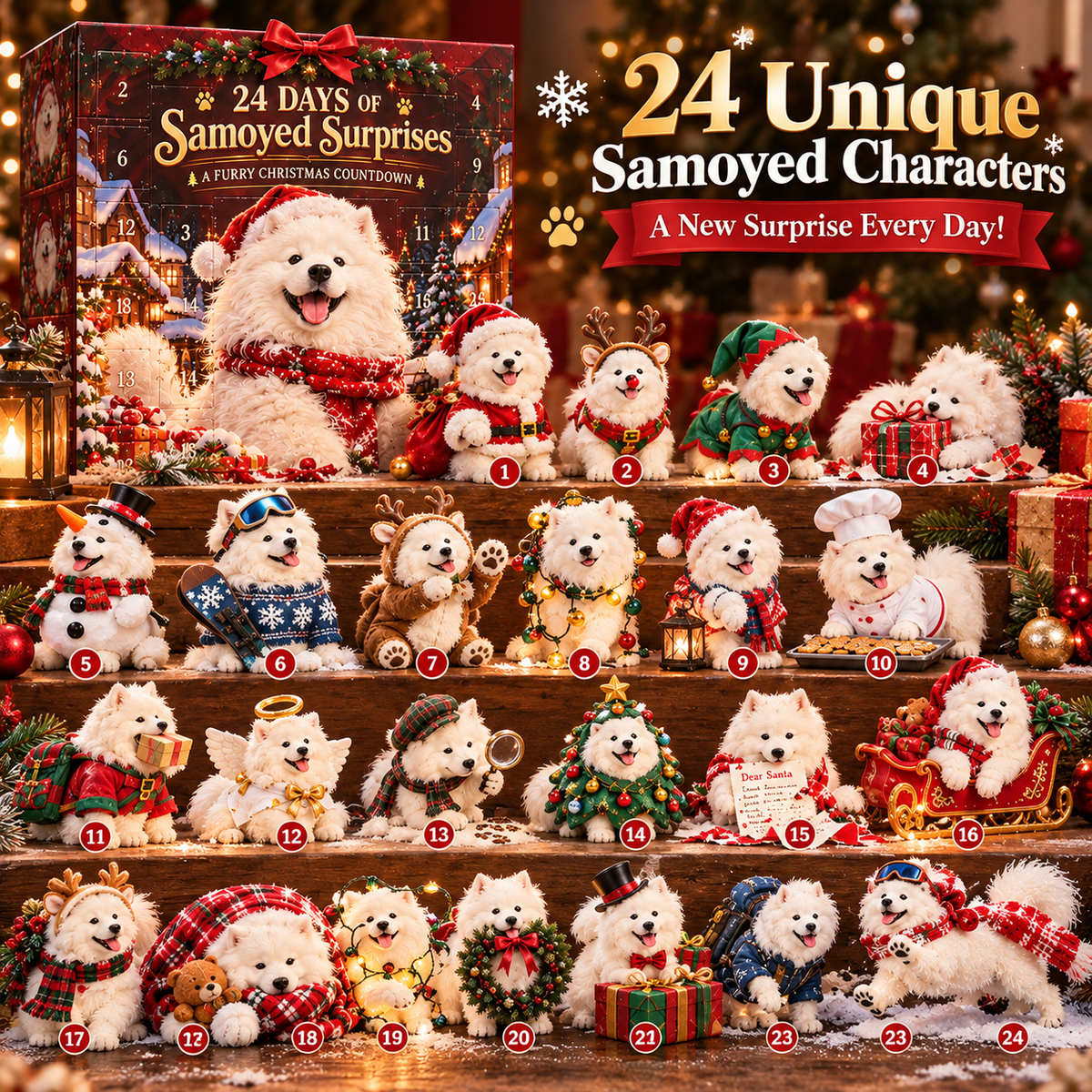 🐶 Samoyed Christmas Countdown Collection – 24 Festive Surprises