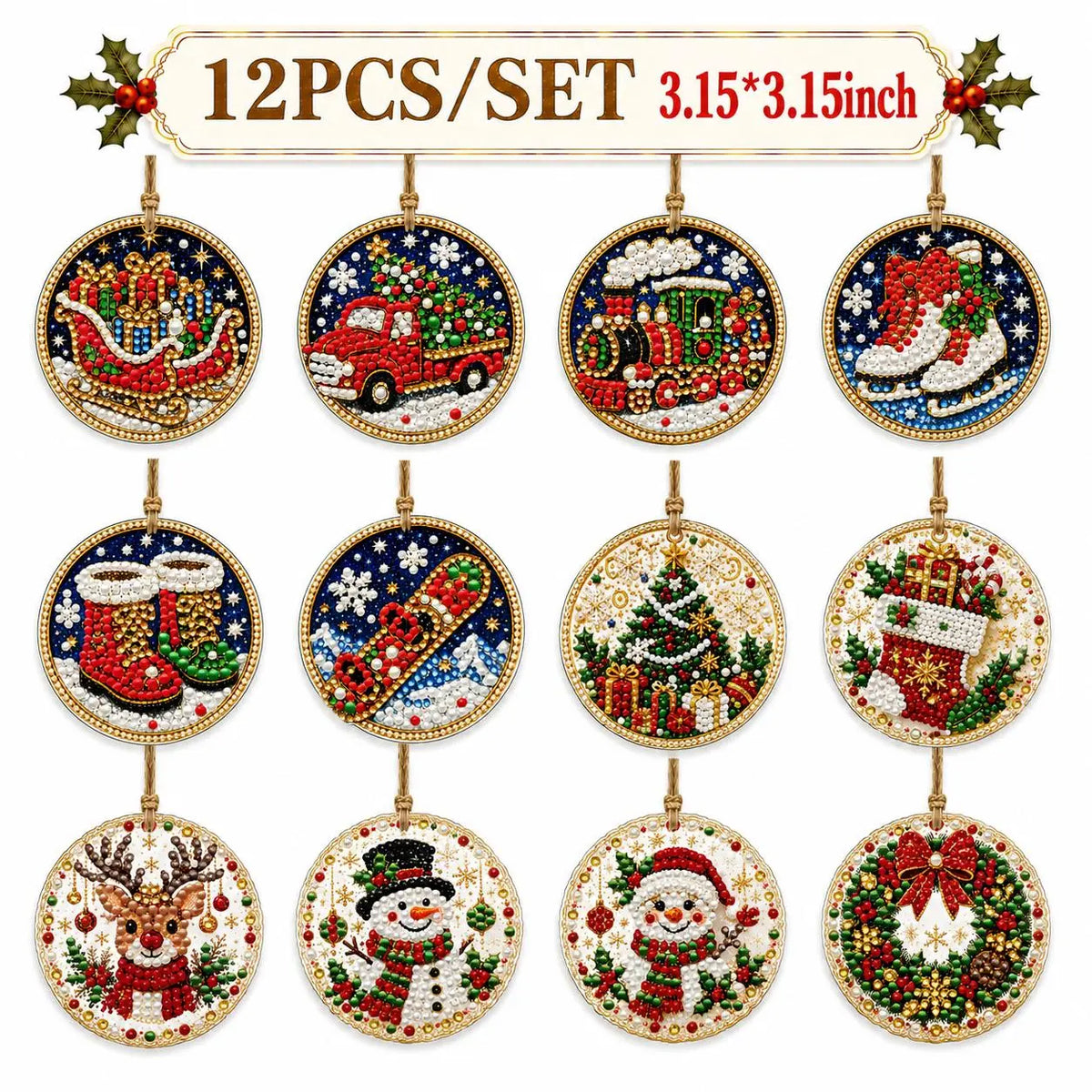 🎄✨6Pcs/12Pcs Christmas DIY Diamond Painting Ornaments Kit, Xmas Tree Hanging Pendant🎄