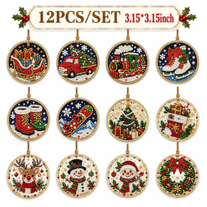 🎄✨6Pcs/12Pcs Christmas DIY Diamond Painting Ornaments Kit, Xmas Tree Hanging Pendant🎄