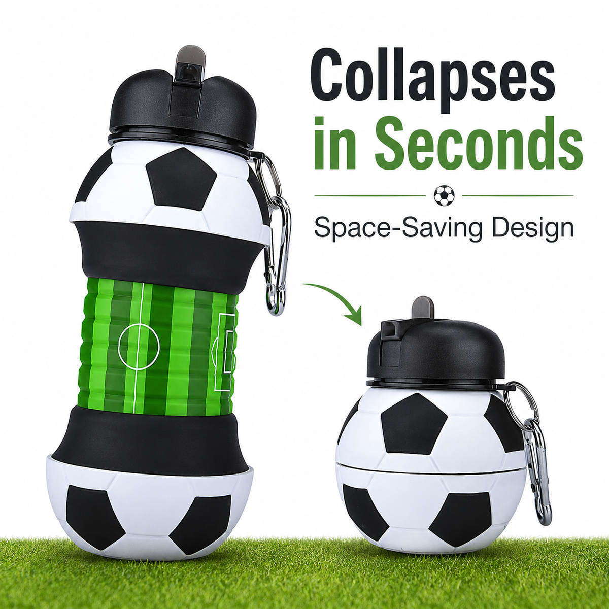 Soccer-themed Silicone Folding Water Bottle