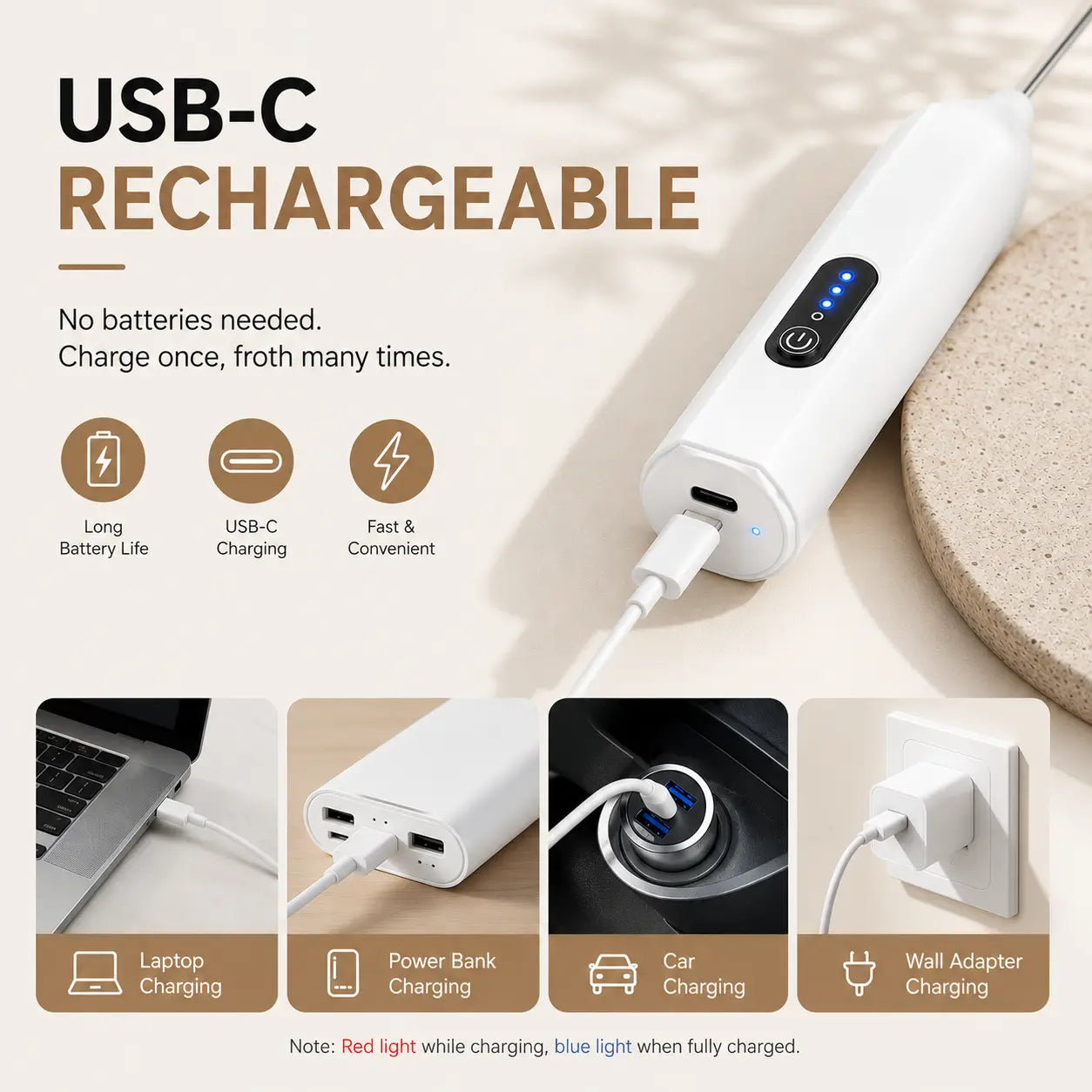 3-Speed Rechargeable Milk Frother for Café-Style Drinks