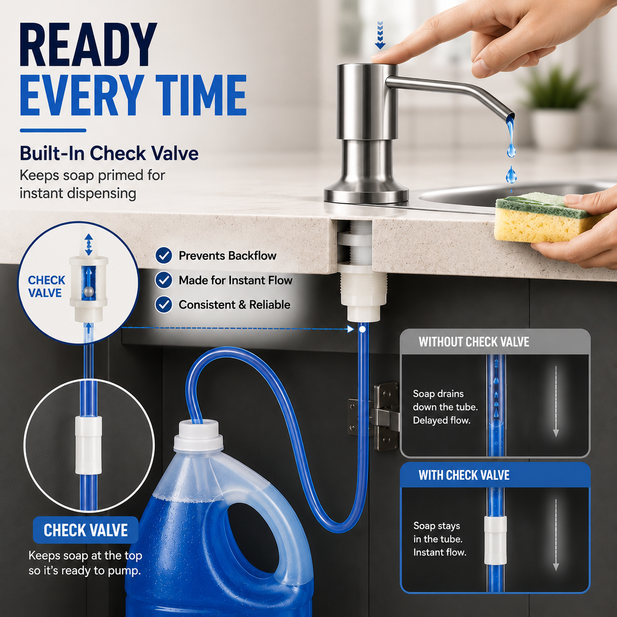 Dish Soap Dispenser for Kitchen Sink (Brushed Nickel)