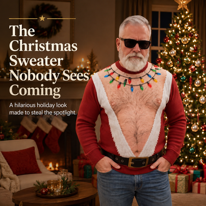 🎅Funny Santa Printed Sweater | Bare-Chest Illusion Christmas Top