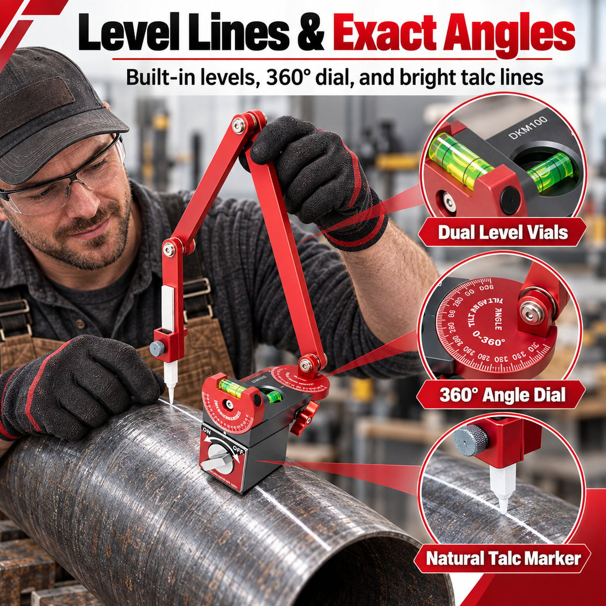 Precision Pipe Locator Tool | 44 Pound Magnetic Base & Talc Marker