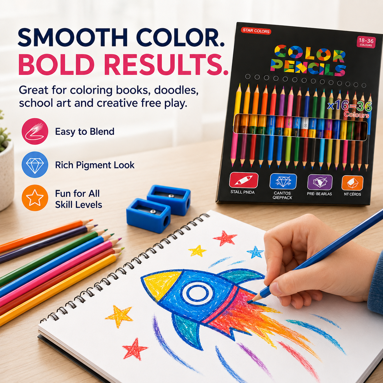 Smooth colorful pencil drawing and shading