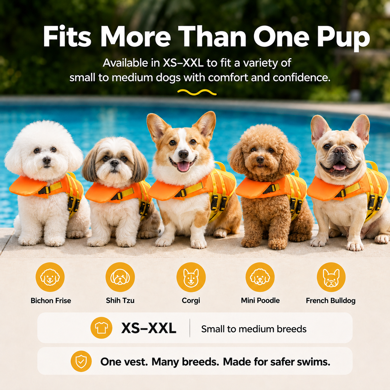 🐶 Adjustable Dog Life Jacket – Chin Float, Rescue Handle & Secure Swim Vest