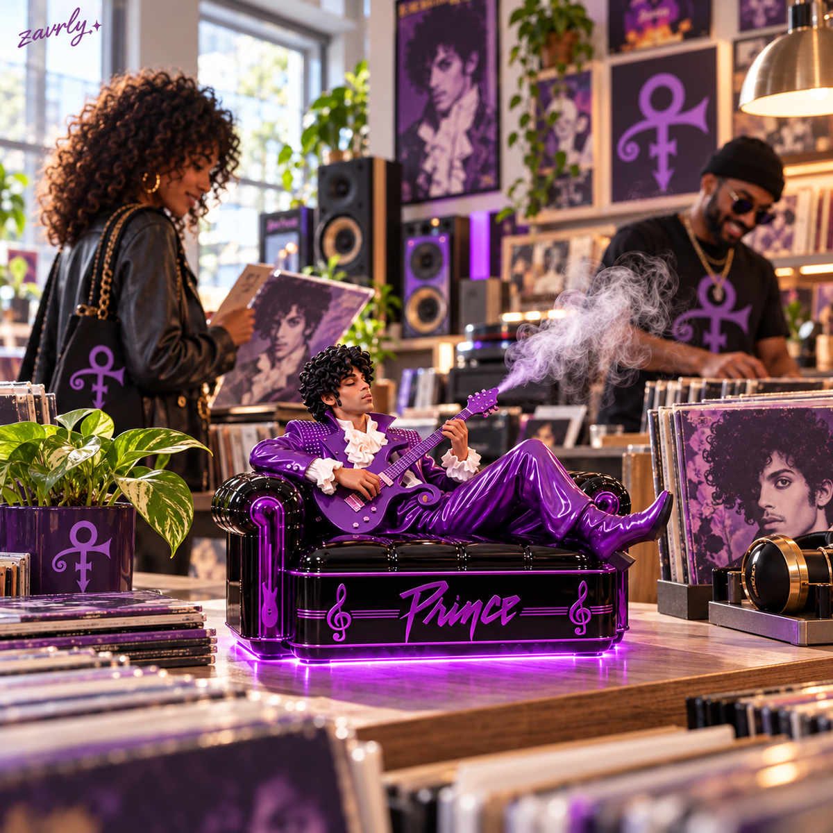 🎸 Purple Guitarist Mist Diffuser – Music-Inspired Sculptural Decor with Ambient Light, Remote & USB-C