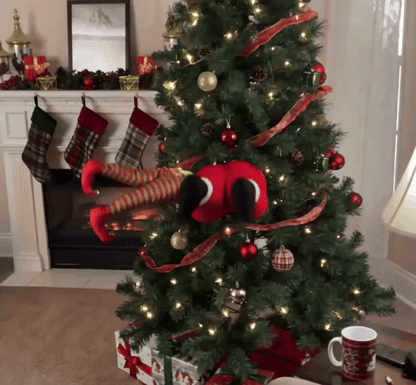 🎅 Santa Got Stuck! Funny Moving Christmas Tree Legs Ornament – Santa & Elf