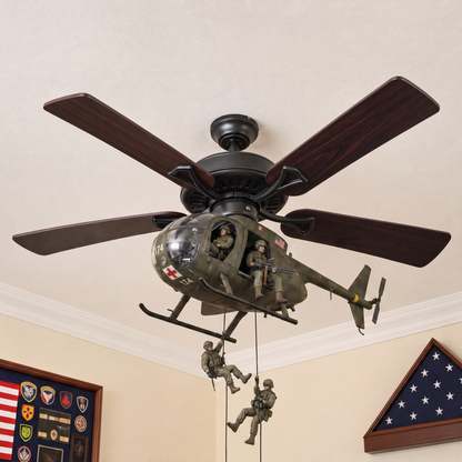 🚁 Military Helicopter Ceiling Fan Decor – Realistic Hanging Ornament for Man Cave & Home.