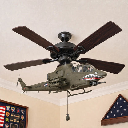 🚁 Military Helicopter Ceiling Fan Decor – Realistic Hanging Ornament for Man Cave & Home.