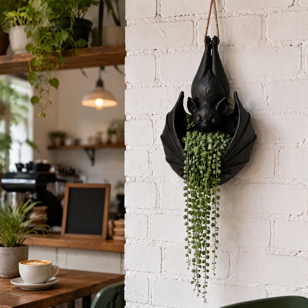 Gothic Bat Hanging Flower Pot — Unique Halloween Plant Decor